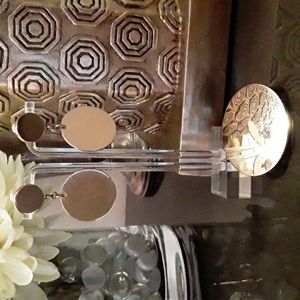 50s-60s MONET Set Dangle Earrings & Matching Brooch Pin, gold tone, clip